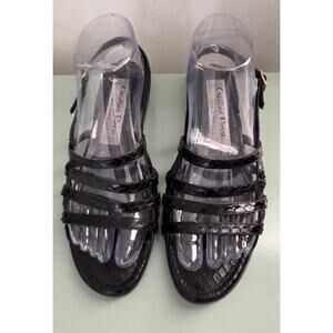 Vintage Y2K 90s Cristina Rossi Snakeskin Sandal Black Snake Strappy Sz 7.5 Italy